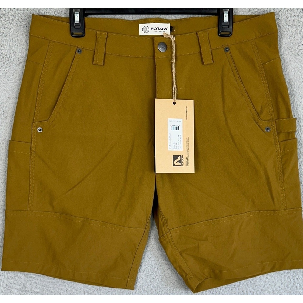 NEW Flylow Trailworks Shorts Men 34 Rye Brown Hiking Cargo Trail Outdoor Stretch